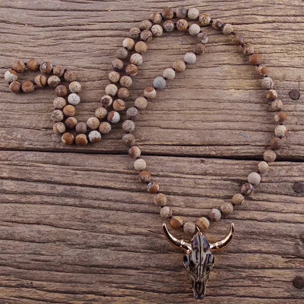 Unisex Fashion Bohemian Long Skull Pendant Necklace - Picture 3 of 14